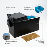 Cold Plunge Tub Built for Year-Round Use, Ozone Disinfection, Built-In Chiller, UV-Resistant Coating — infographic