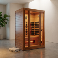 Full Spectrum Infrared Sauna，1-2 Person Home Sauna，Wooden Canadian Hemlock Indoor Spa Sauna with Resonance Speaker, Panoramic Tempered Glass Door — Studio Shot