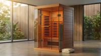 Full Spectrum Infrared Sauna，1-2 Person Home Sauna，Wooden Canadian Hemlock Indoor Spa Sauna with Resonance Speaker, Panoramic Tempered Glass Door — Lifestyle