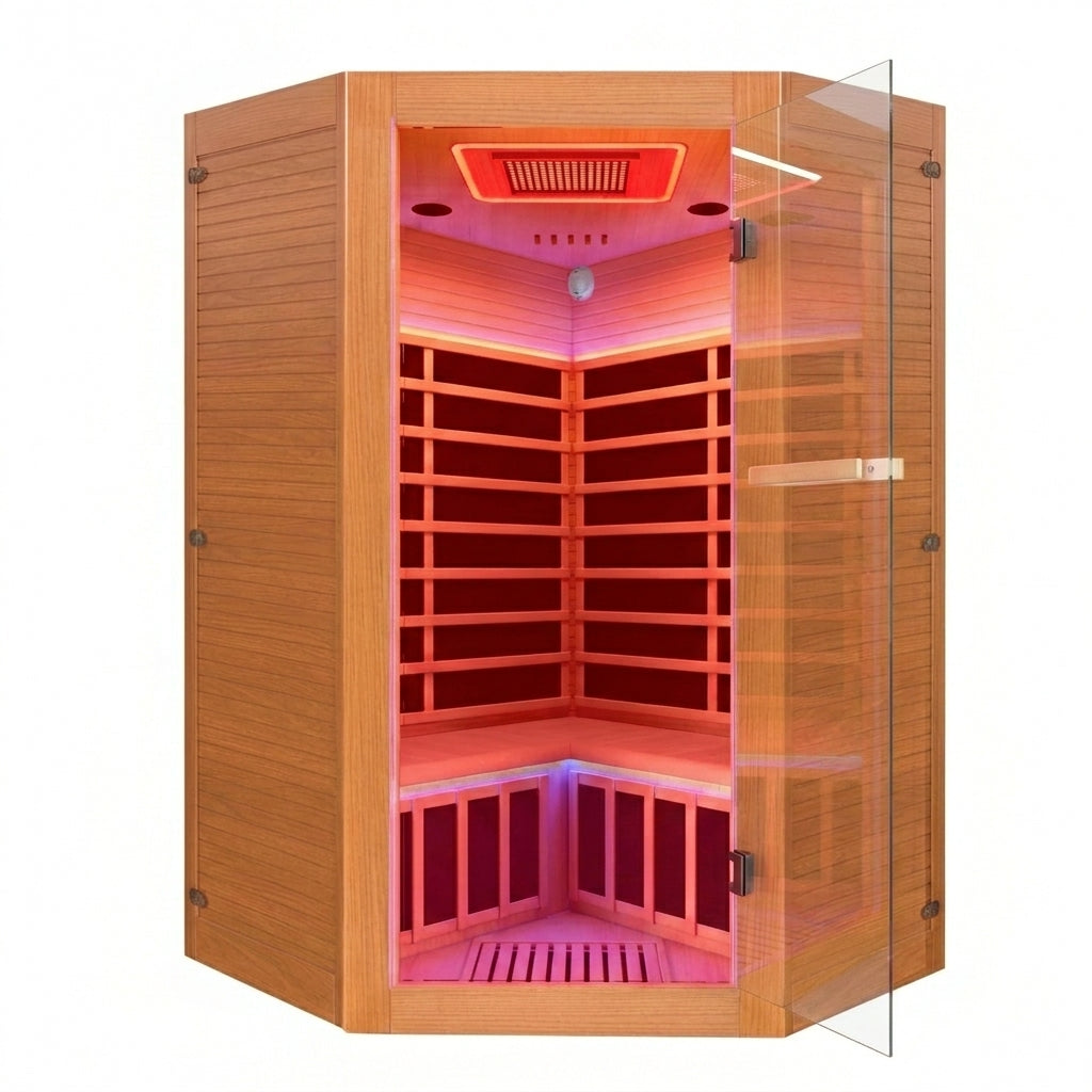 Multifunctional 2-3 Person Infrared Sauna for Home, 2180W Indoor Sauna with 7-Color LED Ambient Light, Red Light Feature, Oxygen Bar, Dual Bluetooth Speakers, 360° Surround Heating — Studio Shot