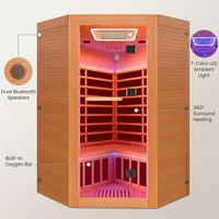 Multifunctional 2-3 Person Infrared Sauna for Home, 2180W Indoor Sauna with 7-Color LED Ambient Light, Red Light Feature, Oxygen Bar, Dual Bluetooth Speakers, 360° Surround Heating — infographic