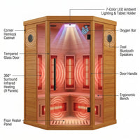 Multifunctional 2-3 Person Infrared Sauna for Home, 2180W Indoor Sauna with 7-Color LED Ambient Light, Red Light Feature, Oxygen Bar, Dual Bluetooth Speakers, 360° Surround Heating — How It Works